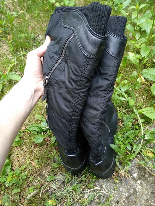 Сапоги високі чоботи шкіра плащовка теплі
