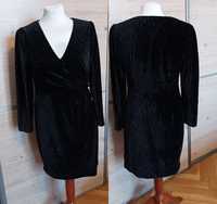Sukienka welurowa krótka  dlugi rekaw Marks & Spencer 38 40 M L czarna