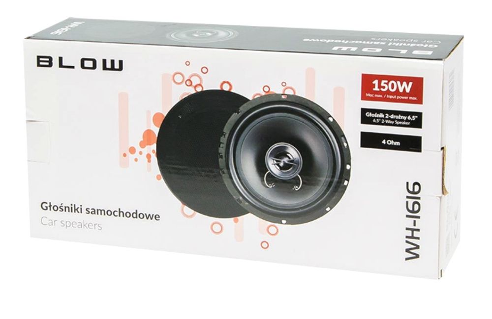 Głośniki samochodowe BLOW 150W 16,5cm Dwudrożne 2szt Maskownice 6,5"