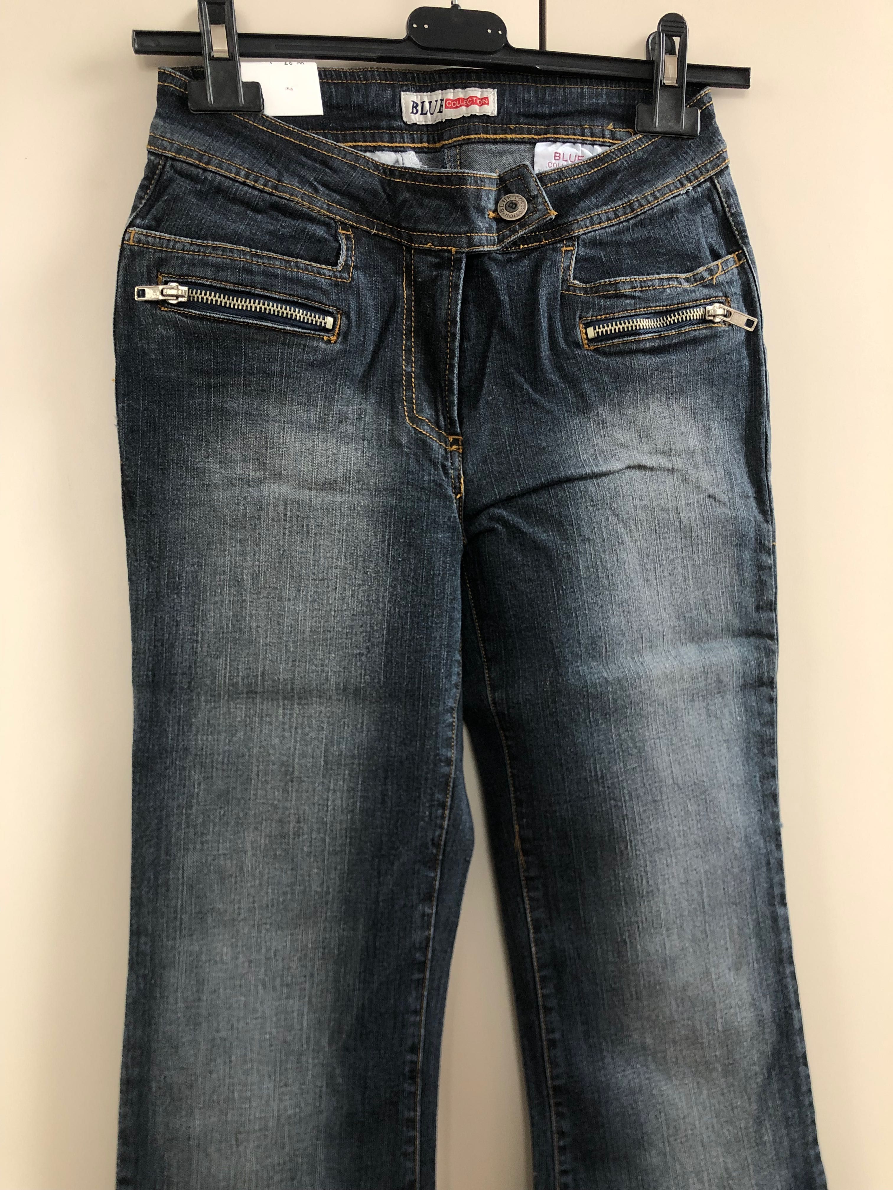 Nowe klasyczne jeansy dzwony y2k niski stan granatowe vintage XS