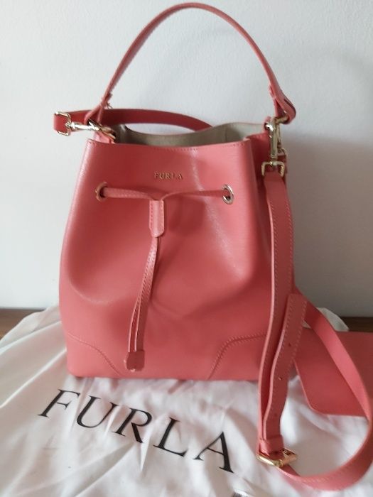 Torebka FURLA torba shoperka róż różowa damska WOREK malina 2w1