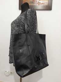 Czarna torba shopper - gwiazdki