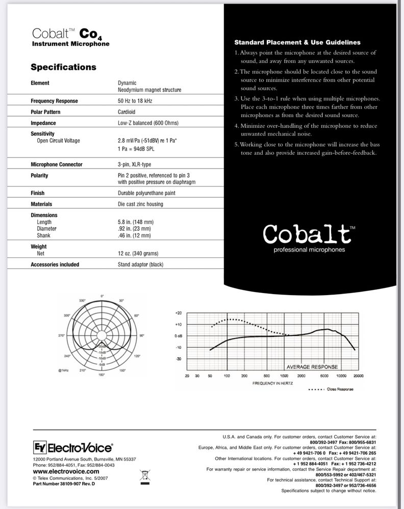 Microfones Electro-Voice Cobalt Co4 - 4 unidades