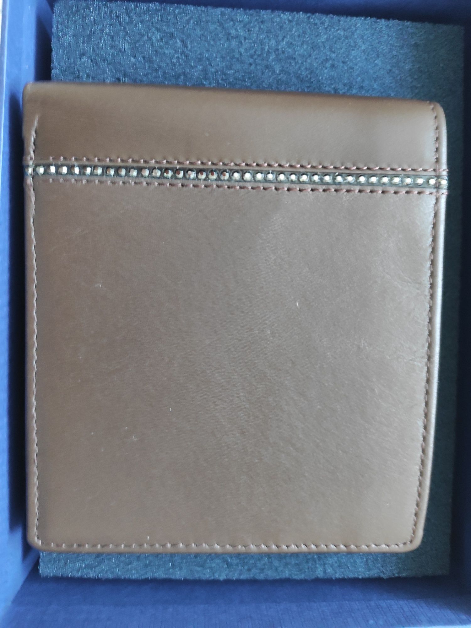Męski portfel skórzany Swarovski brązowy nowy. Na prezent