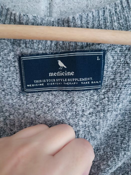 Długi szary Basic kardigan medicine l 15% wełna