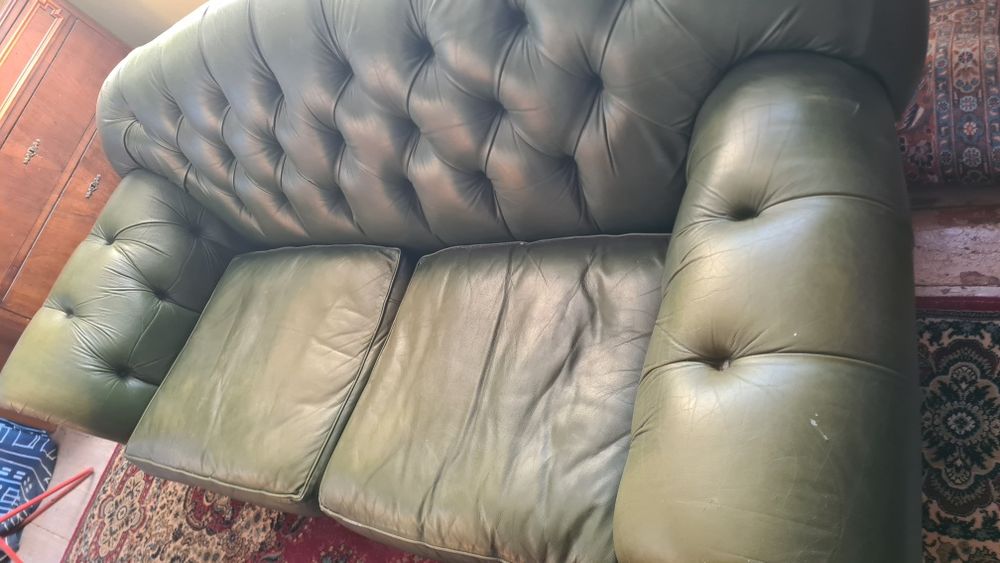 Kanapa + 2 fotele chesterfield skóra zielona
