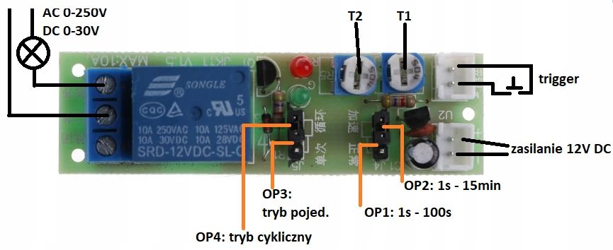 Przekaźnik 12V z układem czasowym 1s-100s 1s-15minut