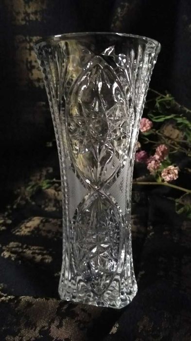 Ваза для цветов хрусталь ссср  гравировка резьба винтаж антиквариат