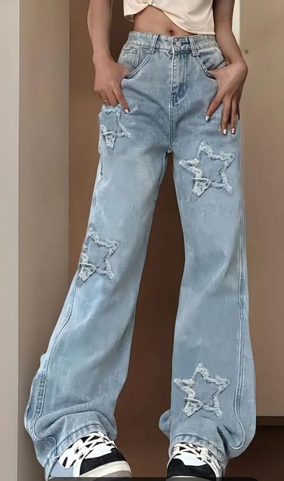 Jeansy szeroka nogawka gwiazdki