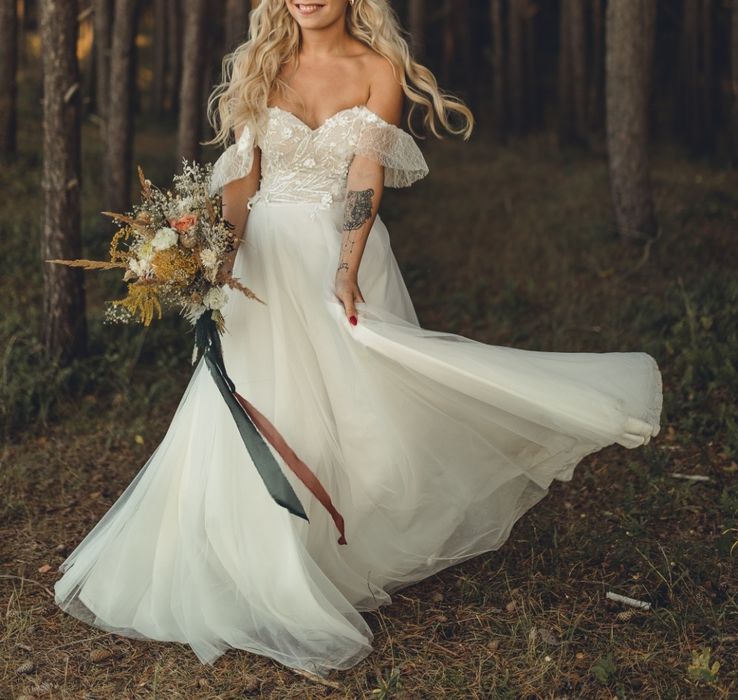 Suknia ślubna Boho koronka tiul