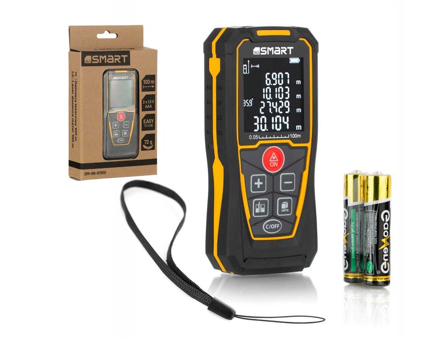 Smart Dalmierz laserowy 100m, IP54, 5000 Pomiarów, Obudowa „Soft Grip”