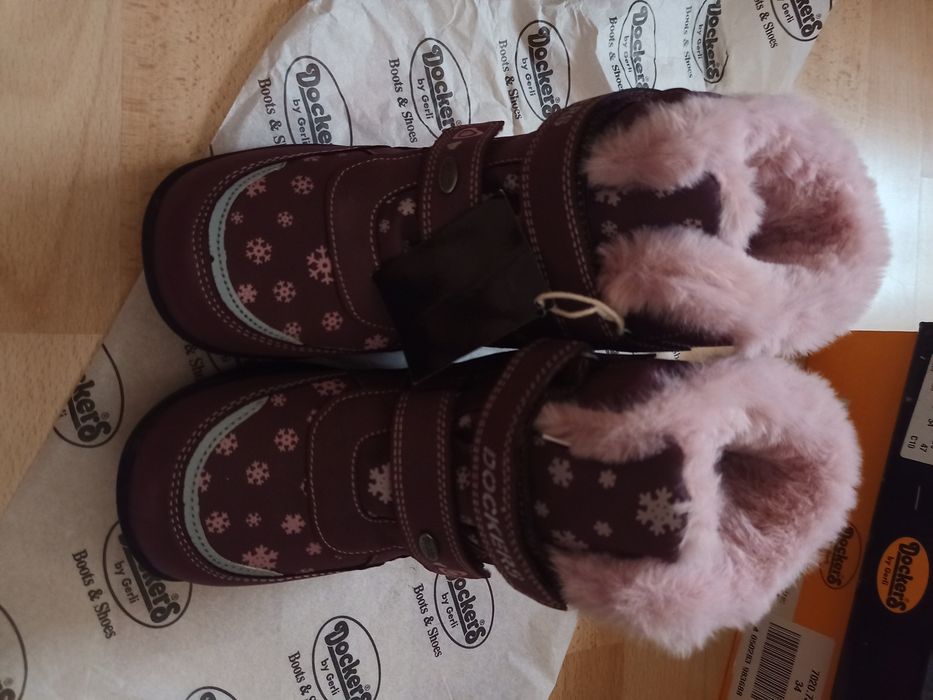 Zimowe buty ocieplane dockers 34 wkładka 22,4 cm fioletowo różowe z fu