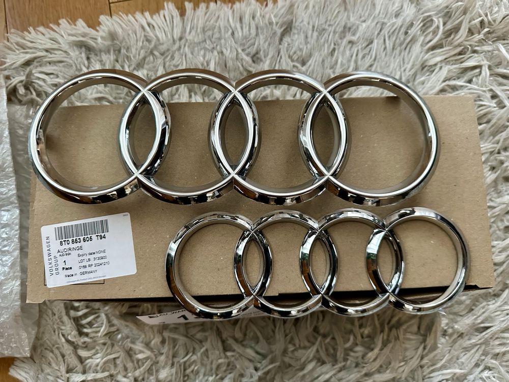 Oryginalne emblematy srebrne Audi przód i tył A6 C8 C7 A4 RS4 S6 RS6