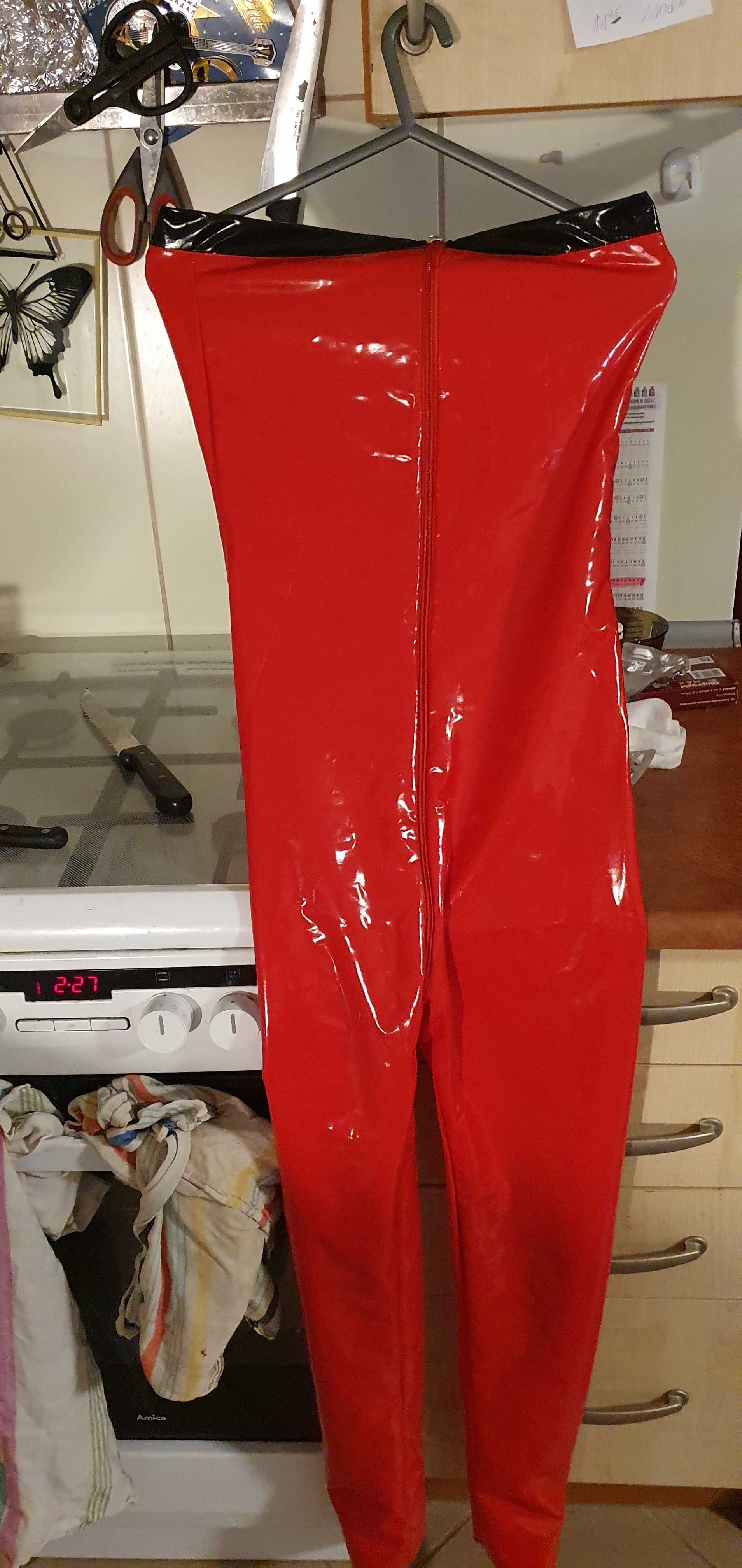 DAMSKIE czerwone lateksowe body - catsuit rozmiar S/ M