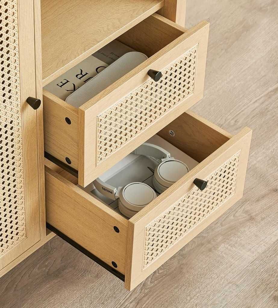 Szafka BOHO VASAGLE 90x80cm Komoda Rattan RTV Konsola Kredens Natural