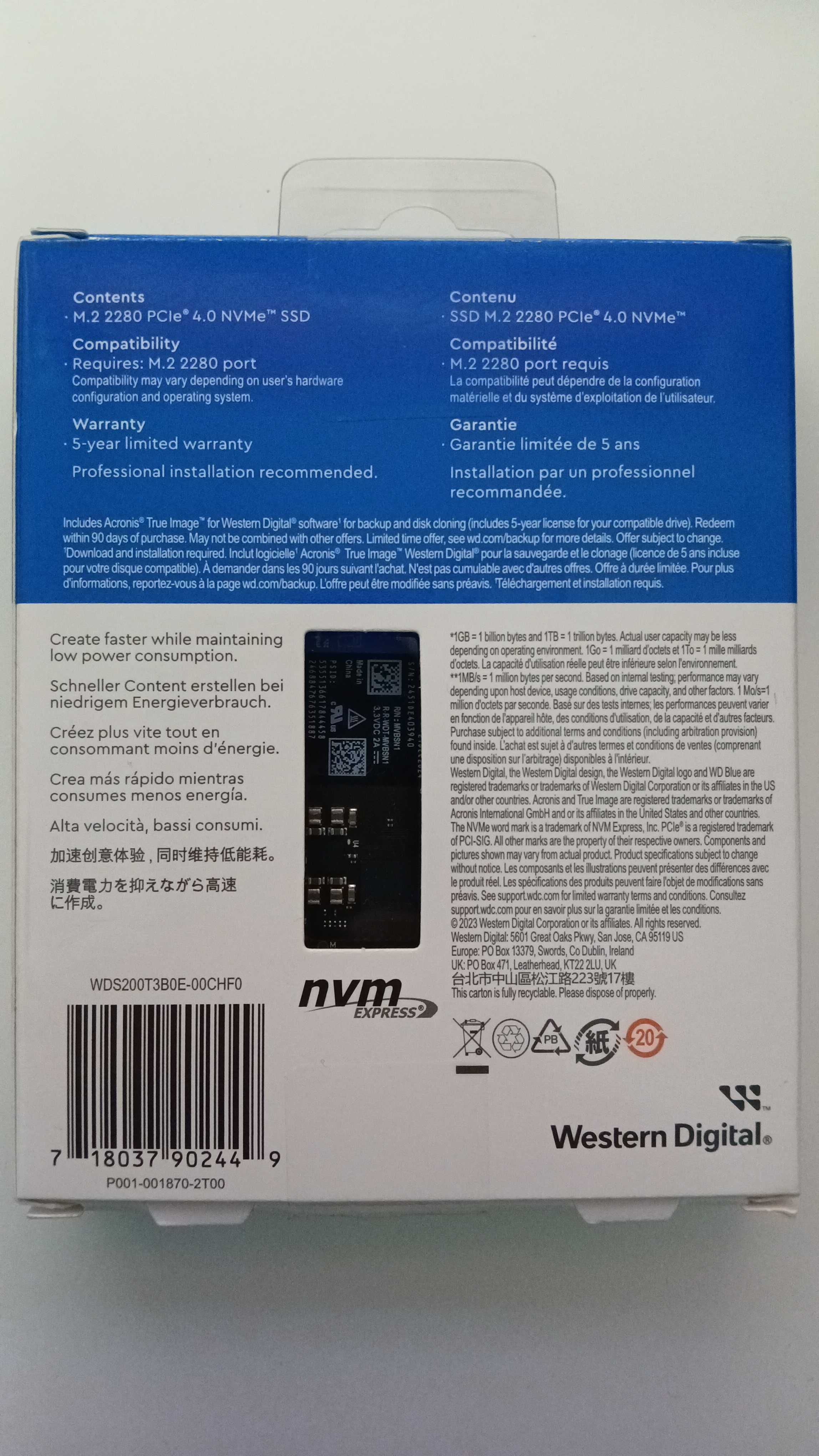 SSD Western Digital Blue SN580 2TB M.2 NVMe Gen 4 (4150/4150MB/s)