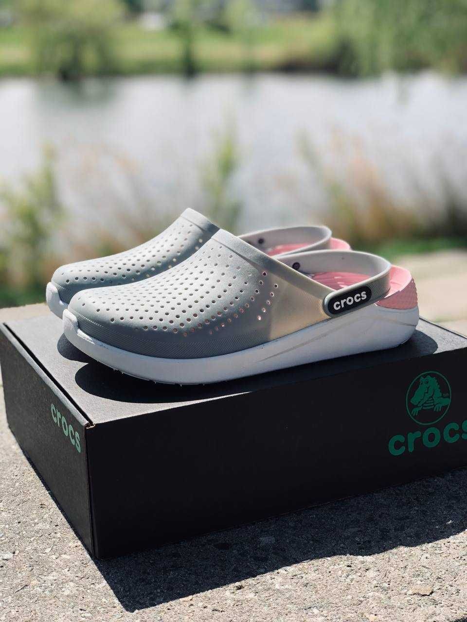 Шлепанцы Crocs LiteRide женские Топ предложение! Крокс Gray-Pink лето