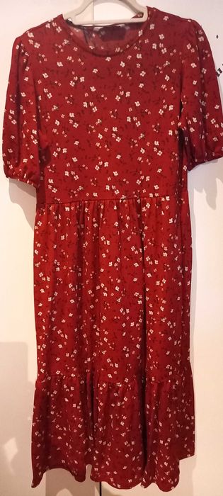 Vestido vermelho, com estampado florido, M - Stradivarius