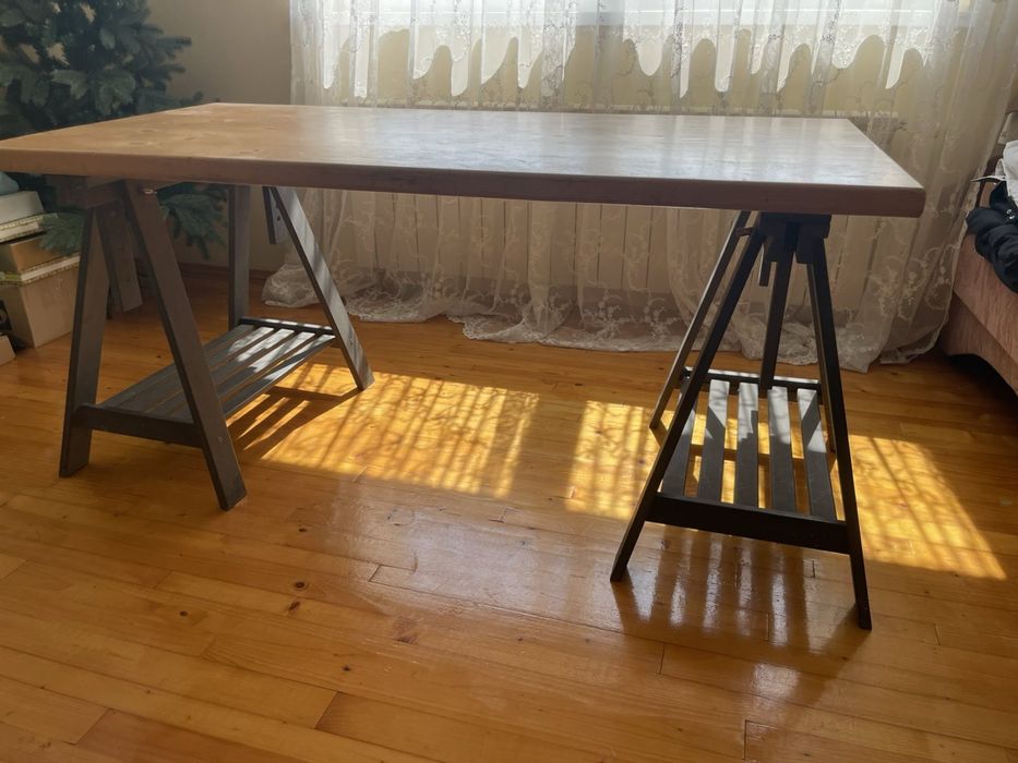 Великий письмовий стіл ікеа натуральне дерево опори + стільниця