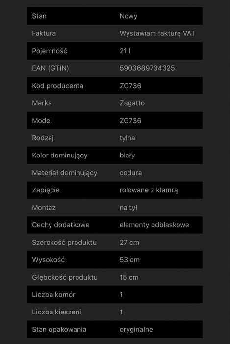 Sakwa rowerowa 21l Zagatto