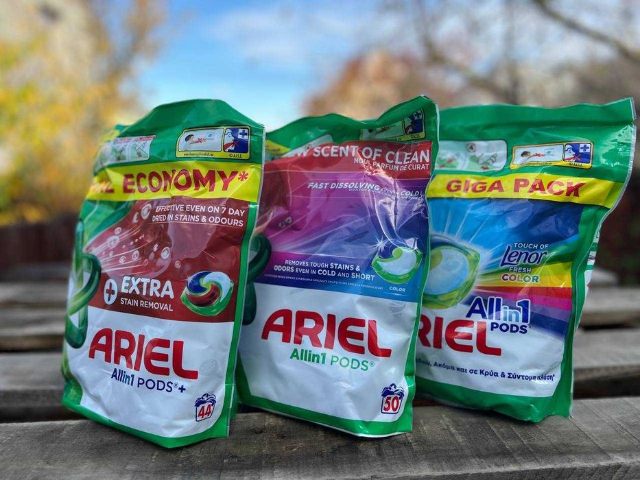 Капсули для прання Ariel color 3в1 50шт, 4в1 44шт, аріель капсула