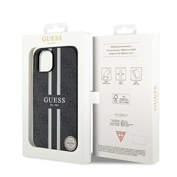 Etui Guess 4G Printed Stripes Magsafe Na Iphone 15 / 14 / 13 - Czarne