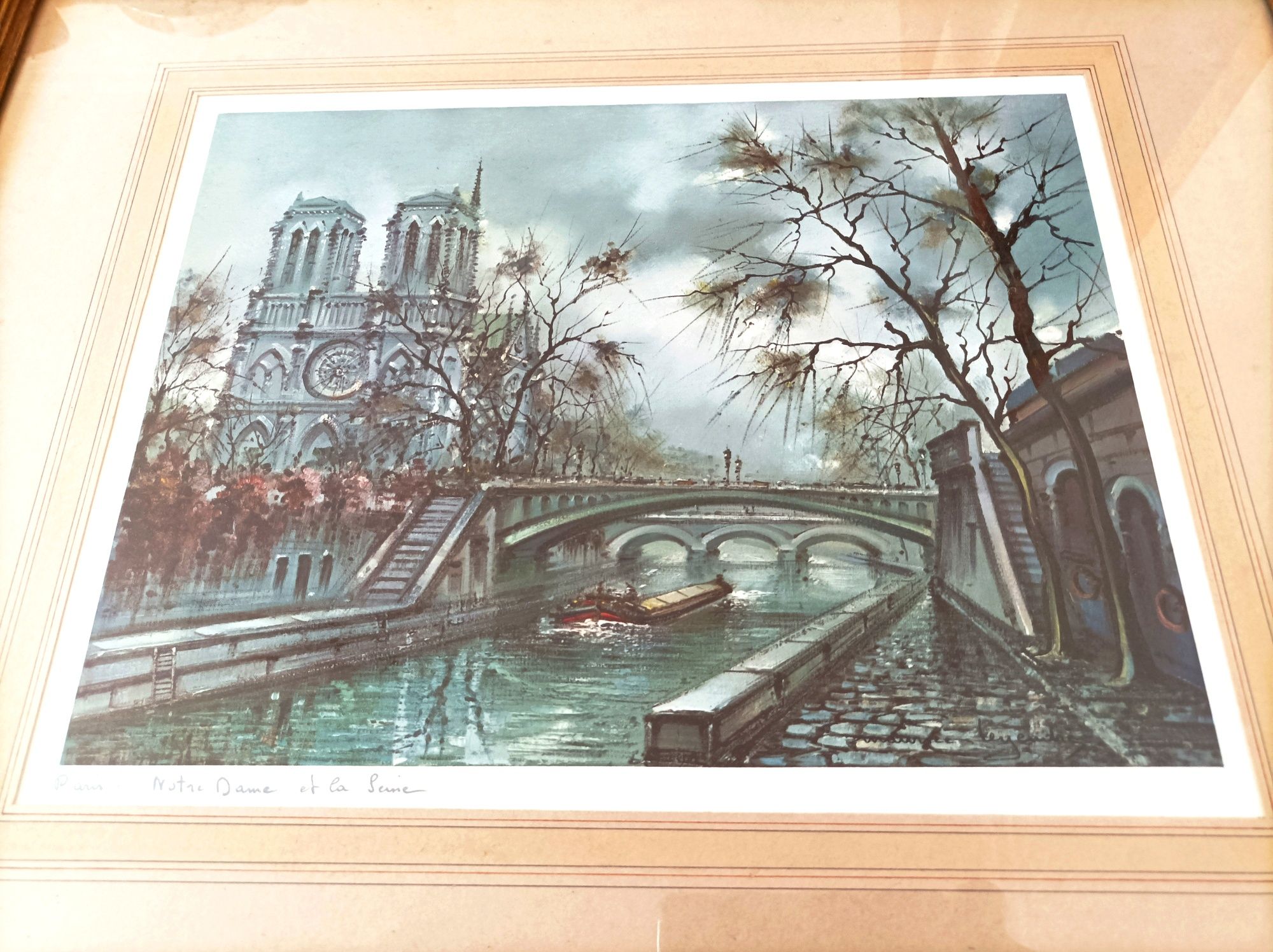 Quadro antigo com pintura de Paris - Notre Dame