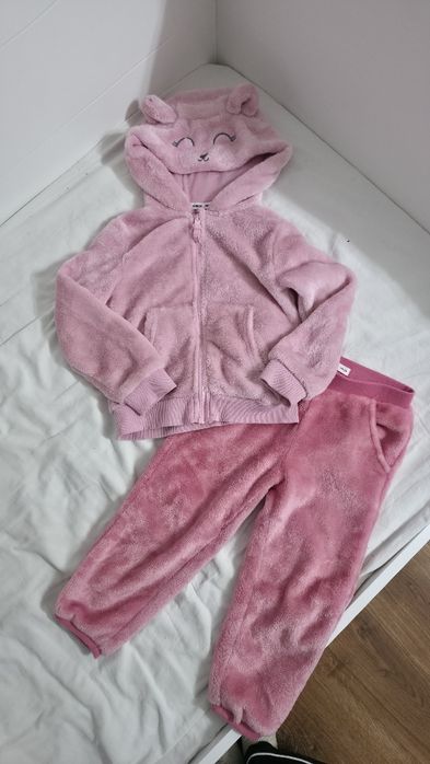 Różowy komplet dresowy dla dziewczynki 110 pluszowy dres bluza miś spo