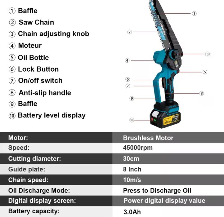 Motosserra 2 bateria, 2 guias e 2 correntes