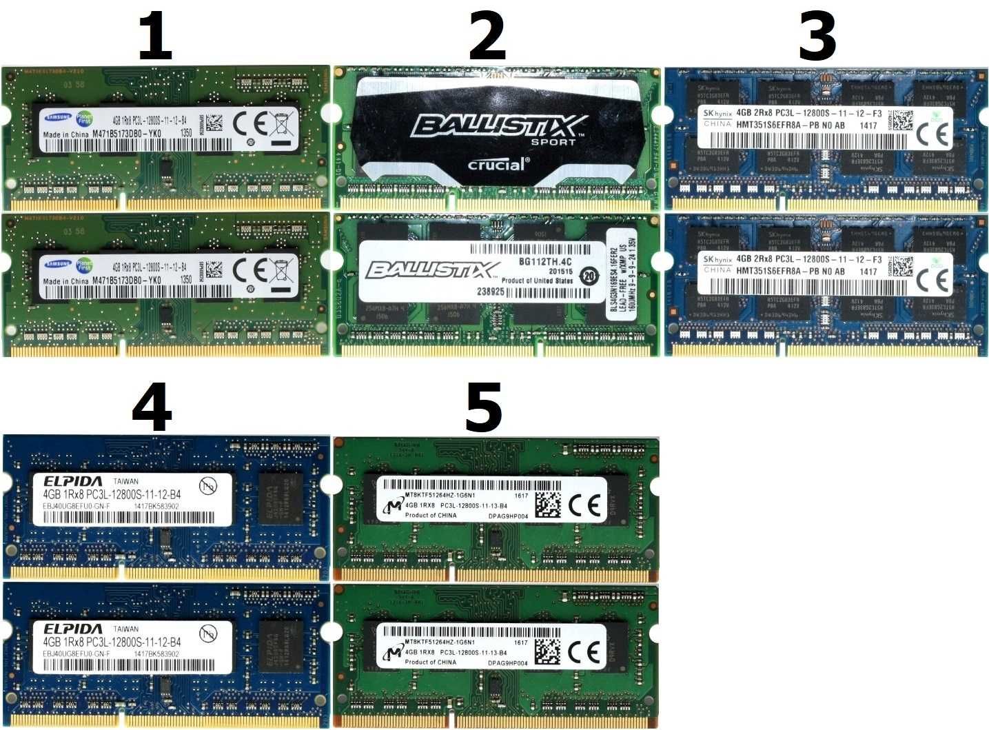 8GB (2x4GB) SO-DIMM DDR3L 1600MHz Samsung/Crucial/Hynix/Elpida/Micron