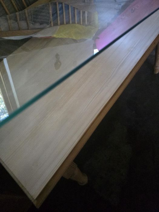 Stół  Stolik Ława drewniany z szklanym blatem