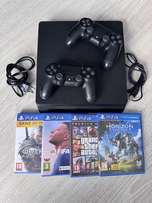 PlayStation 4 Slim, 1 TB, 2 pady, gry PS4, FIFA GTA WIEDZMIN