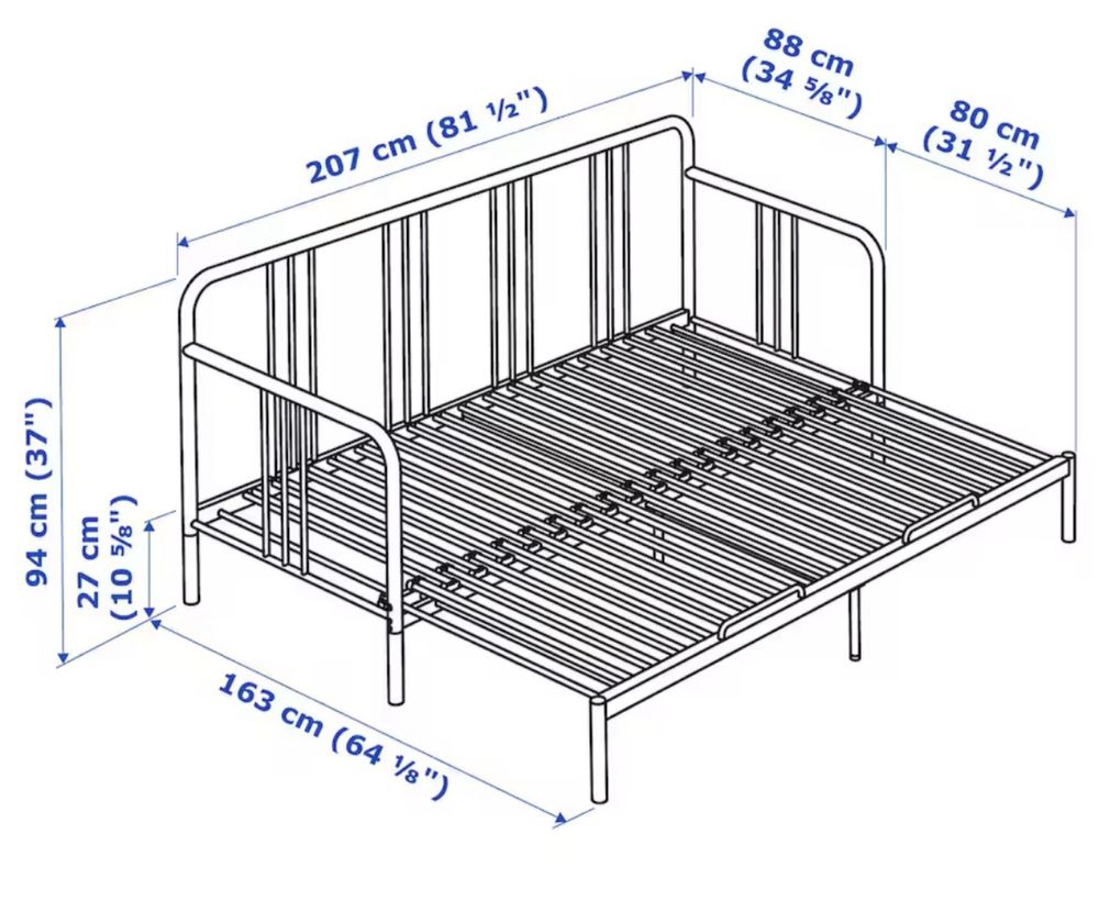 Łózko metalowe 2 osobowe rozkladane FYRESDAL ikea