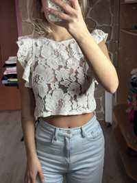 Koronkowy kremowy crop top Zara 36 S