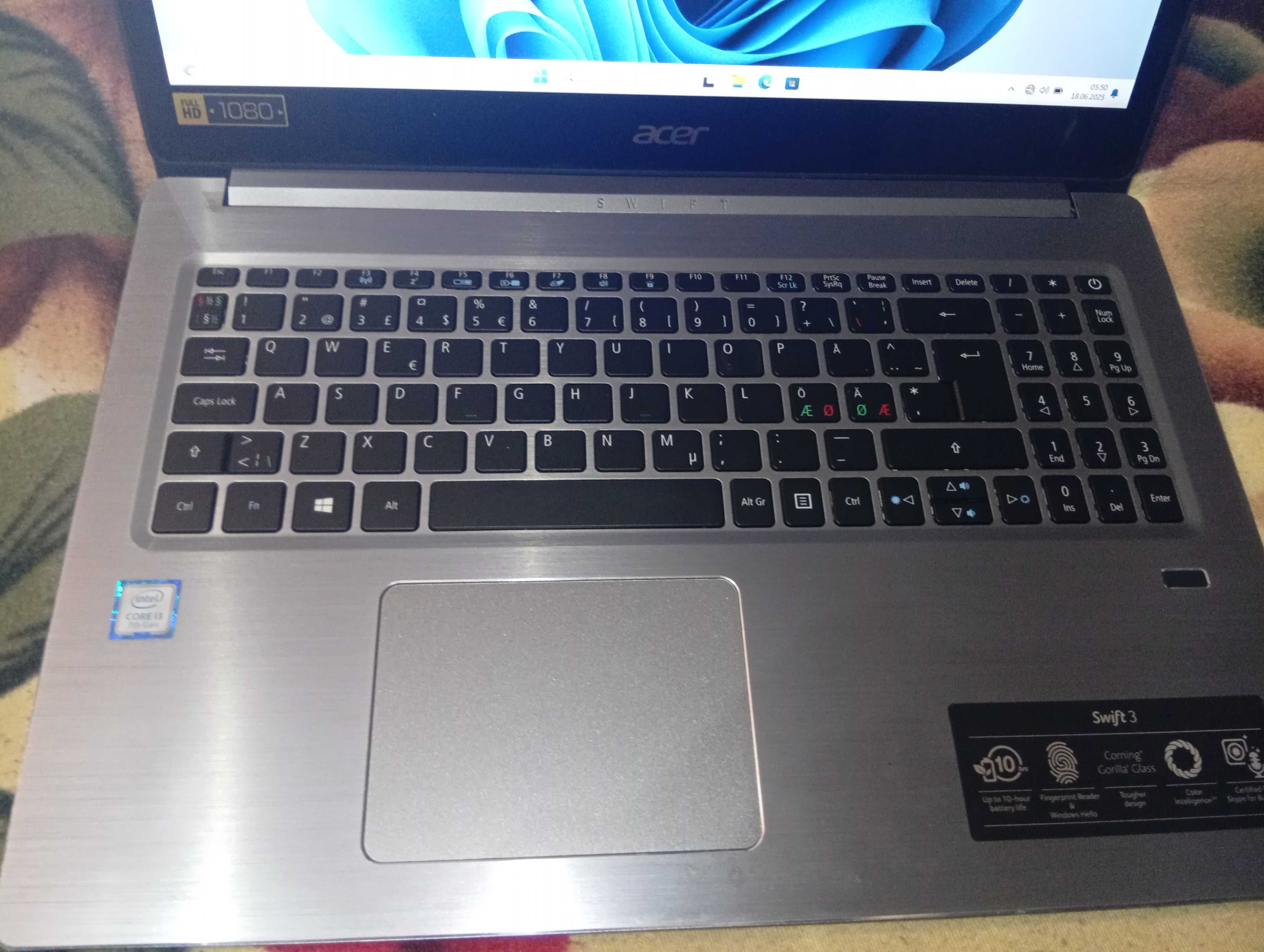 Nowy Laptop Ultrabook 15.6” ACER i3 8ge DDR5 SSD M2 Bateria 8h Full HD