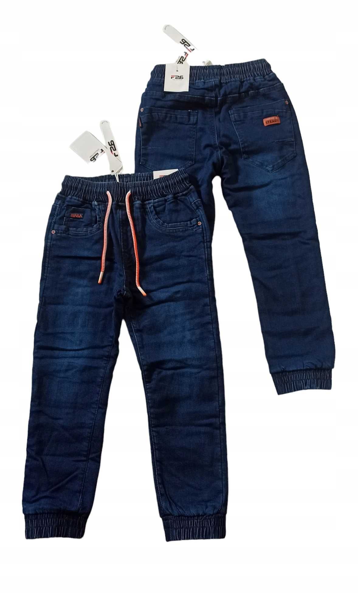 Spodnie Jeans miękkie elastyczne GUMA ocieplane polarem nowy r 110-116