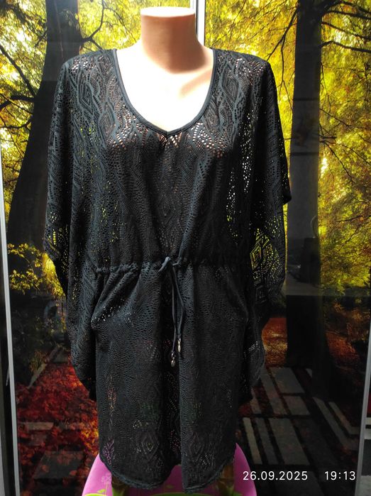 Чорне,мереживне парео,пляжна накидка 46-48 р