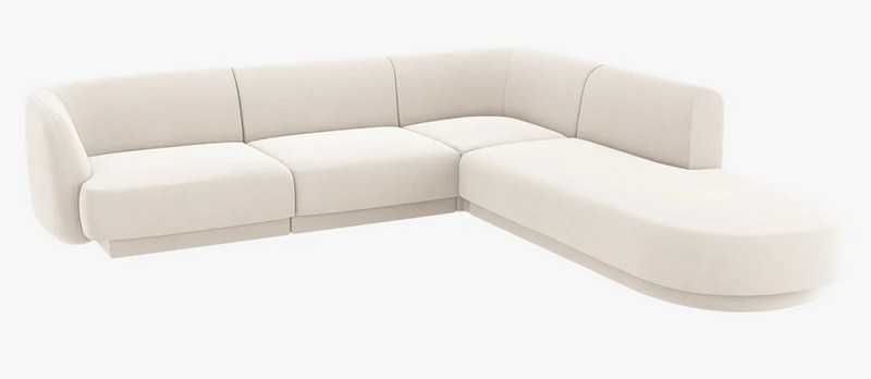 Sofa narożna 6-os. Miley Micadoni Welur jasny beż prawa 255x248x70cm
