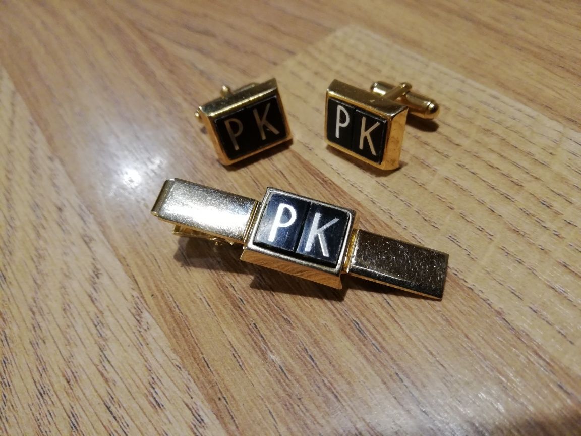 spinki do mankietów krawata P K złote