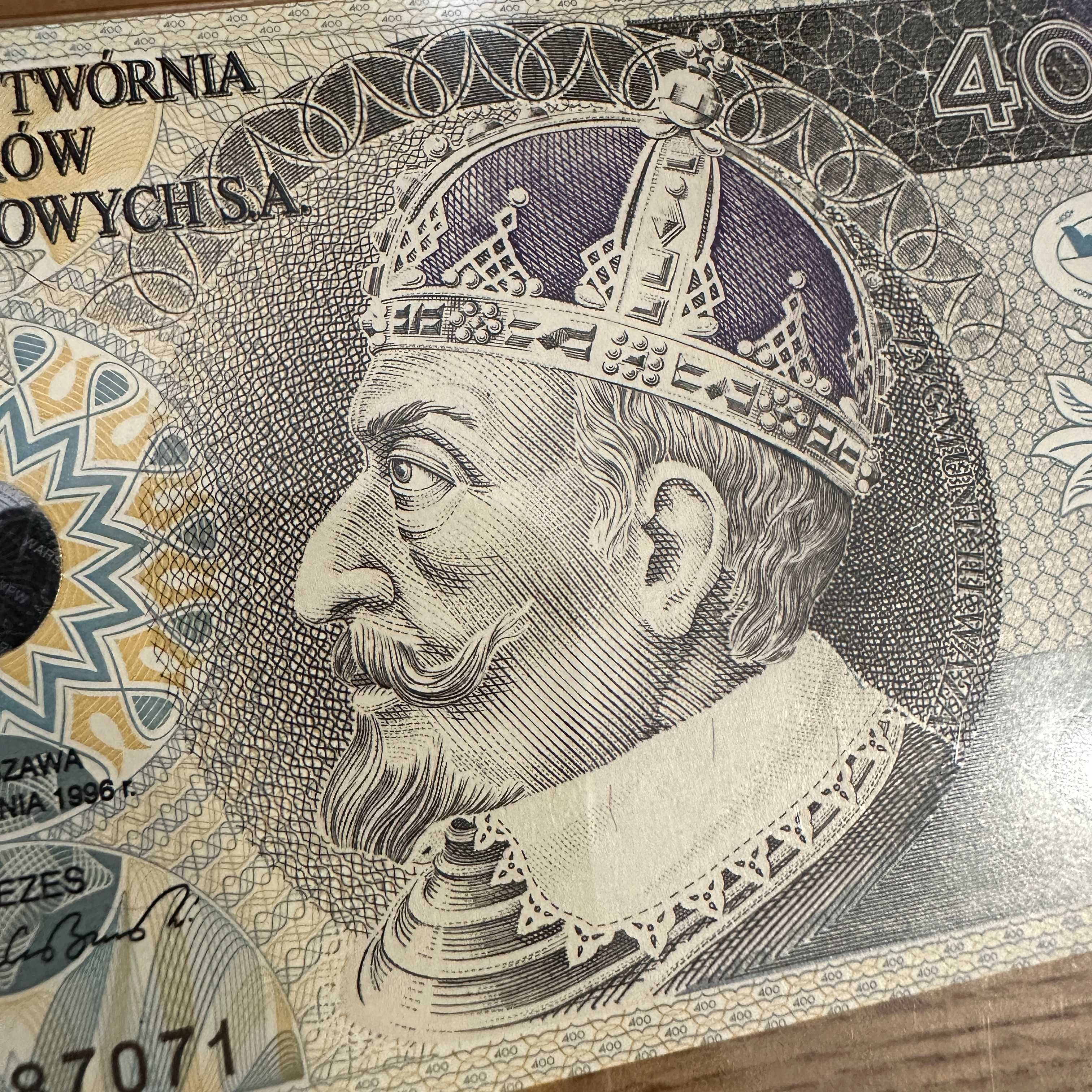 400 złotych 1996 PWPW wersja jak obiegowa bez nadruków PMG 63