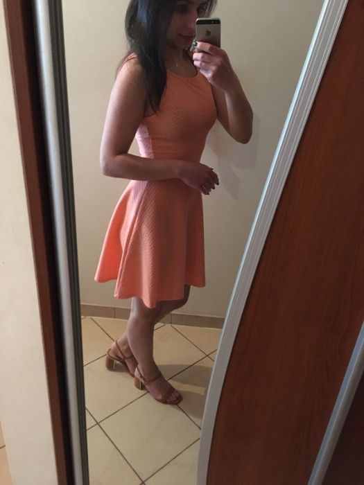 Łososiowa morelowa pomarańczowa sukienka zwiewna na lato  H&M 32 XXS