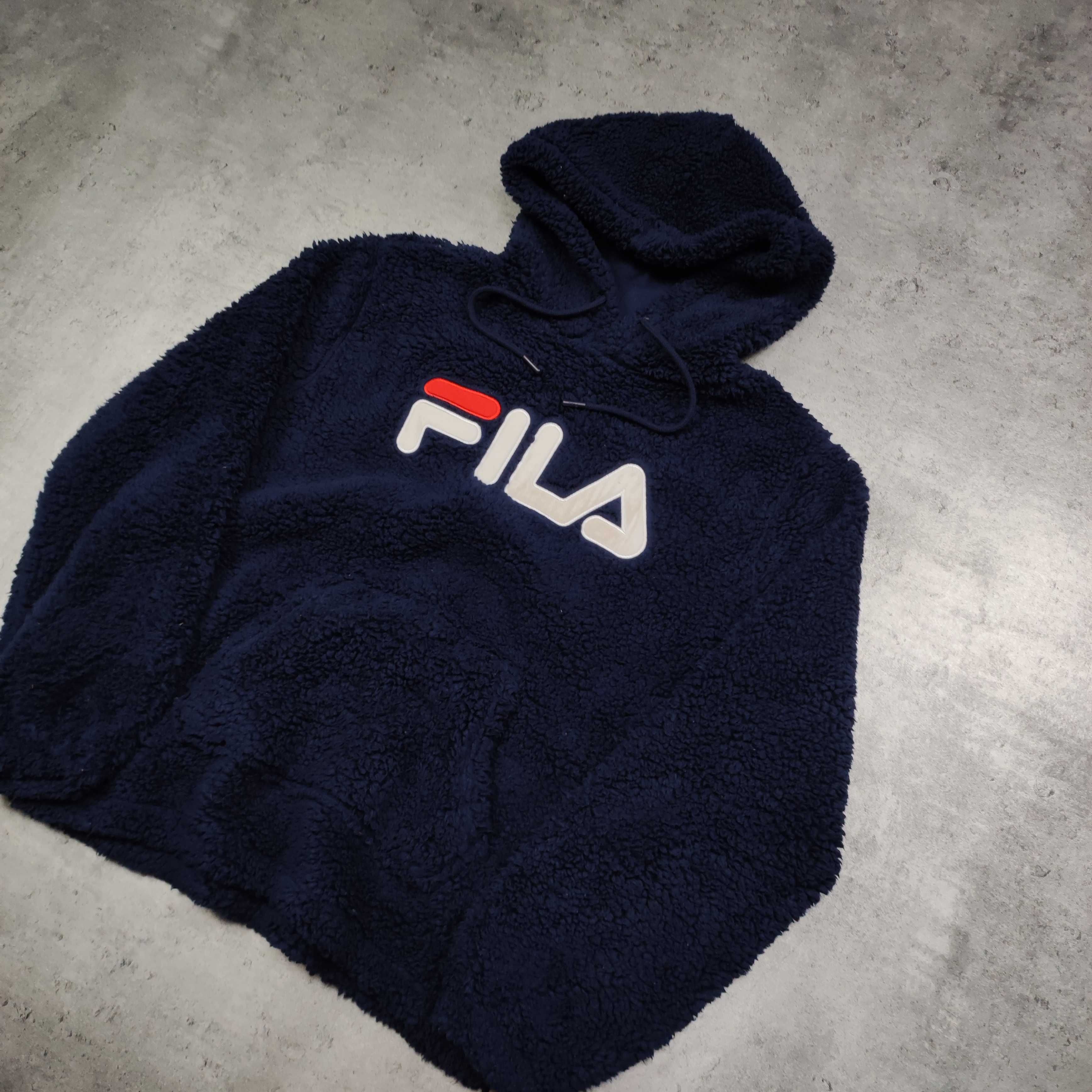 MĘSKA Bluza Granatowa Baranek Polar Sherpa Fila Haft Zimowa Ocieplona