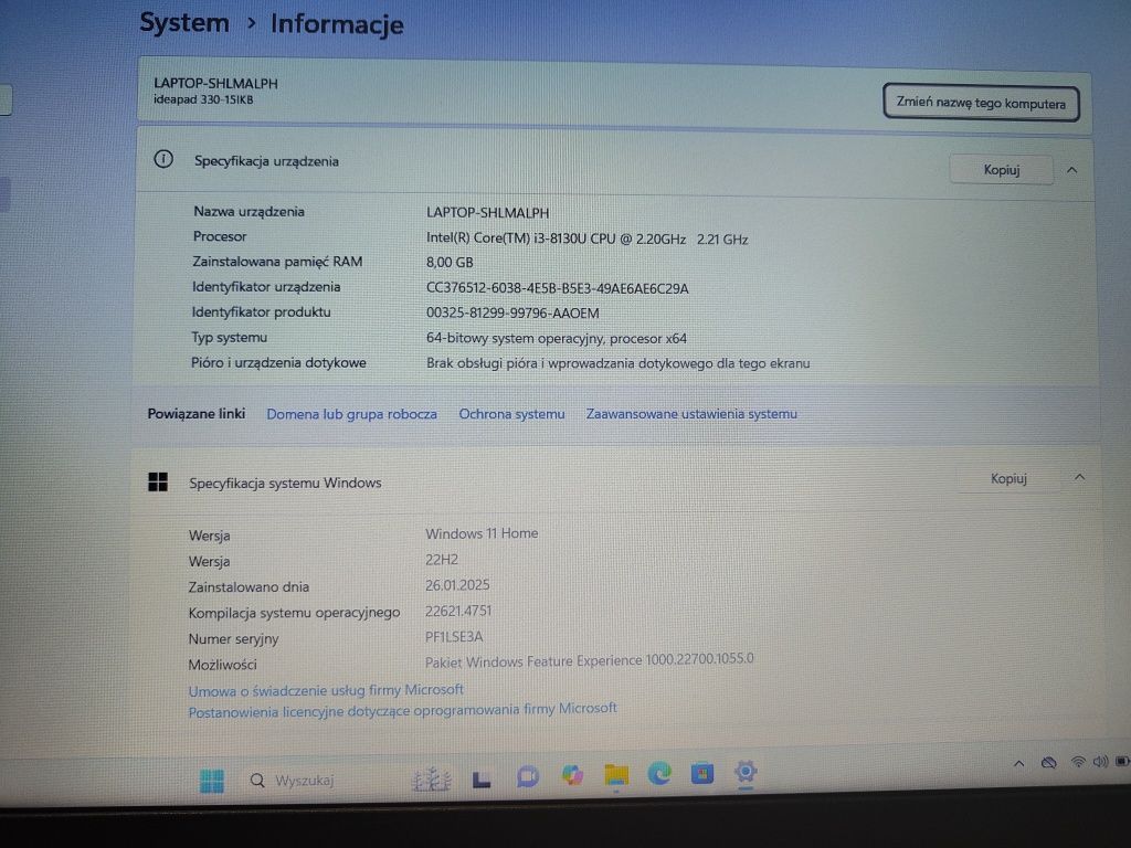 Laptop Lenovo Ideapad 330-15 i3-8130U/8GB/256/Win10 MX150
