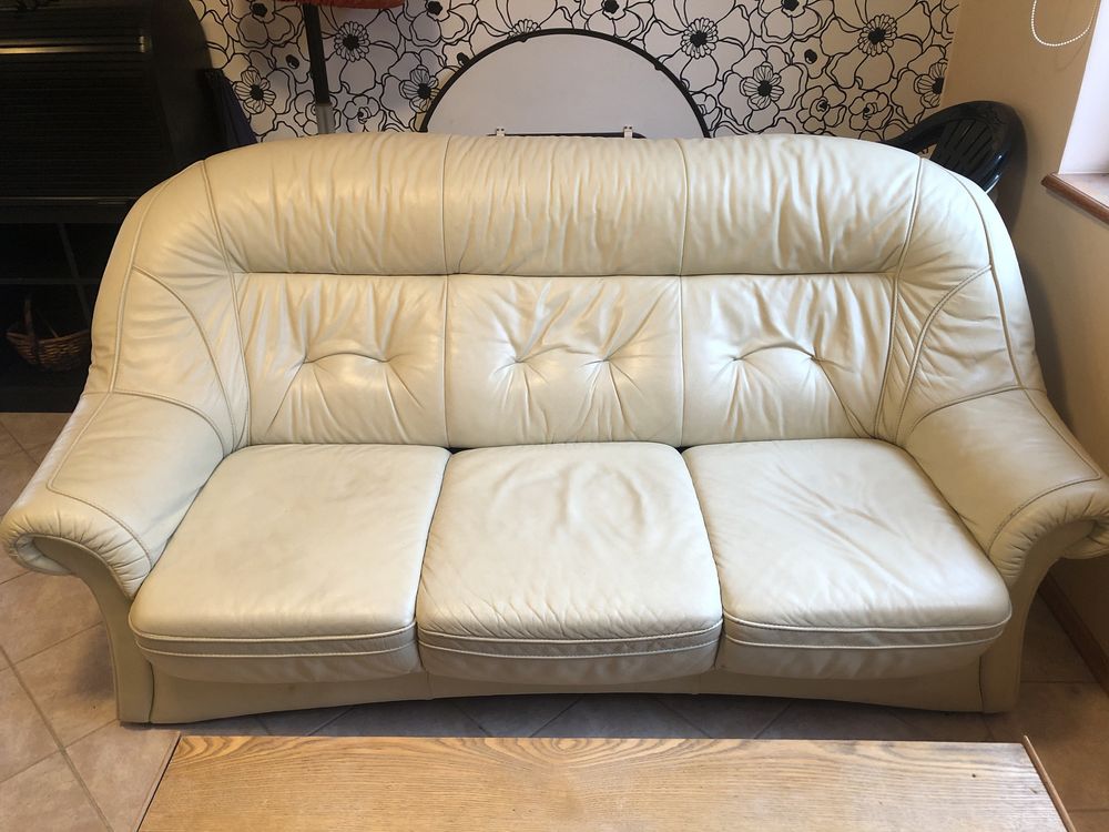 Zestaw wypoczynkowy sofa + fotel skóra