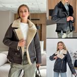 Женская дубленка Aviator с мехом Тедди Жіноча дублянка Авіатор чорний