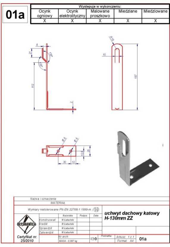 01a. Uchwyt dachowy kątowy H-130mm. ZZ OCYNK – 116 Sztuk.