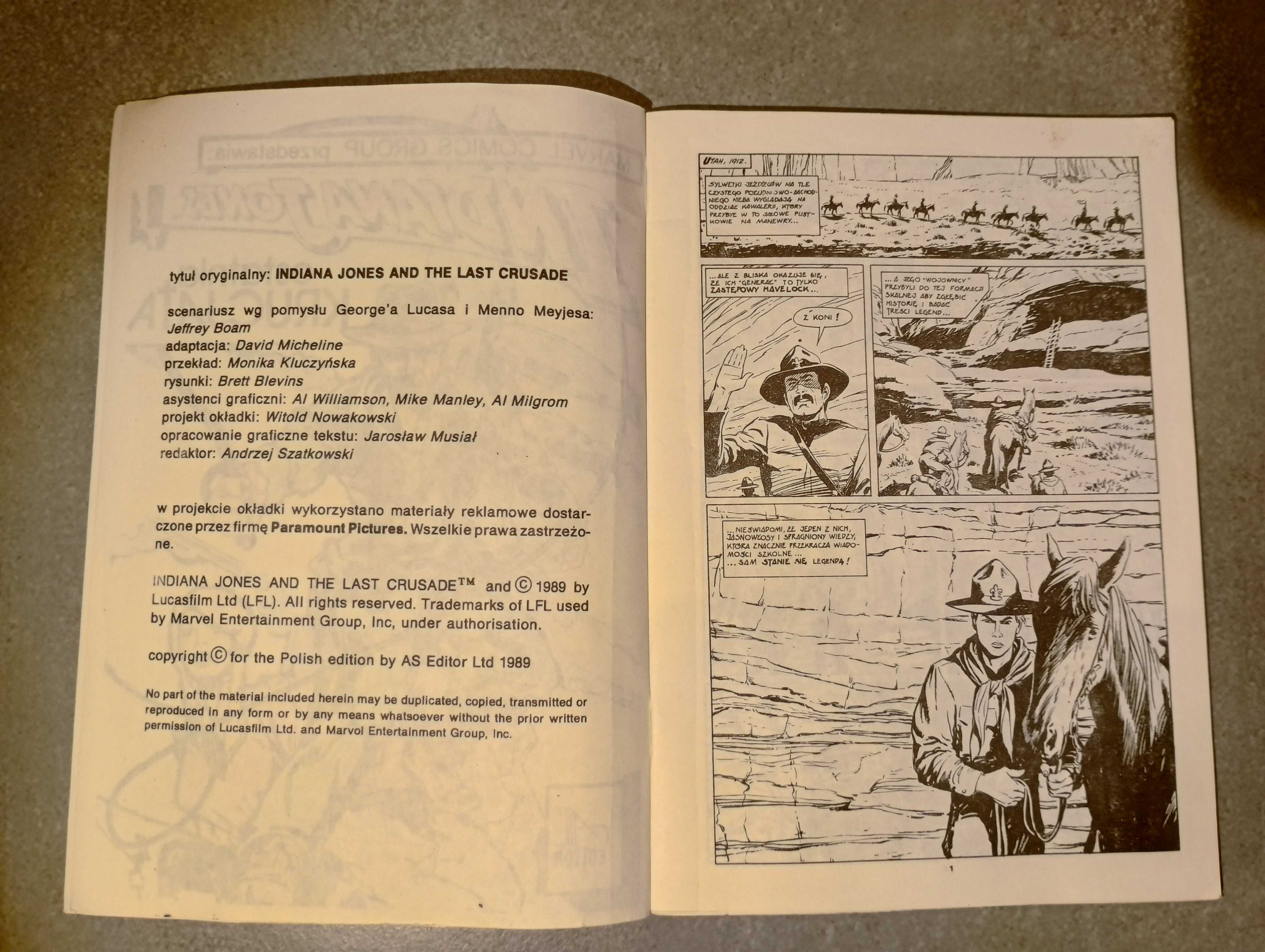 KOMIKS INDIANA JONES Ostatnia Krucjata Wyd.1 1989 PRL Marvel AS EDITOR