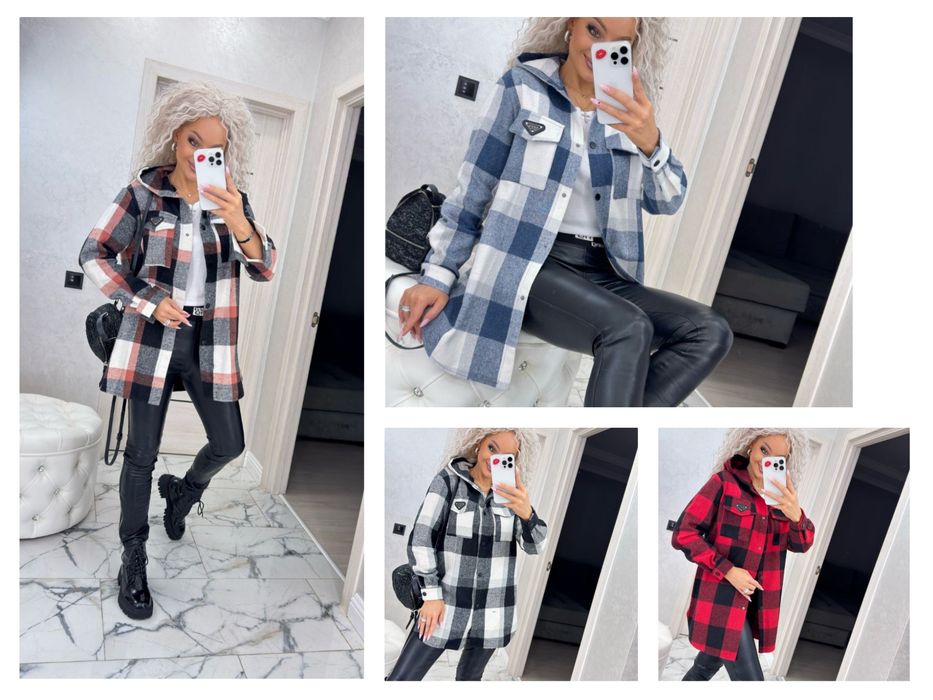 Тепла сорочка у клітинку з капюшоном. Розміри 42до58.Рубашка в клетку