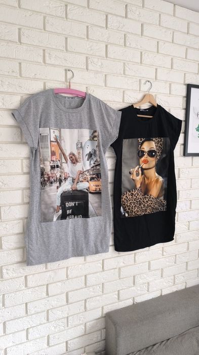 2 x tunika sukienka damska XS 34 S 36 szara czarna bluzka