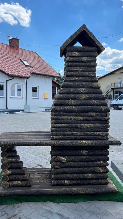 Grill betonowy węglowy z półką imitacja drewna grill rustykalny